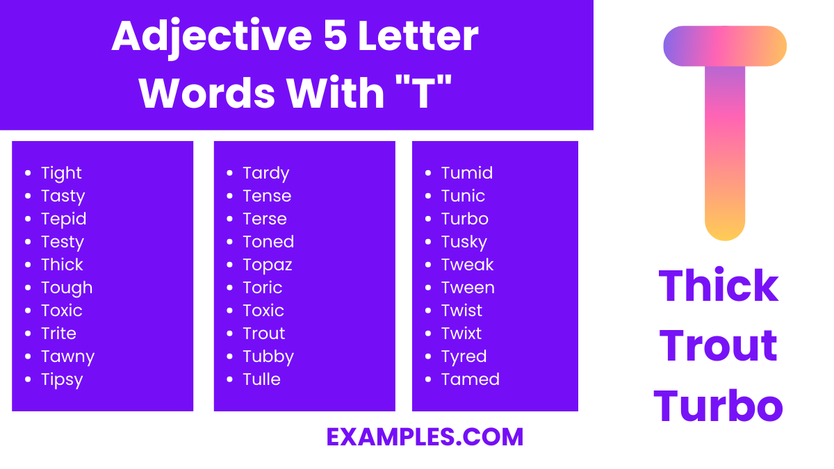 adjective 5 letter words with t
