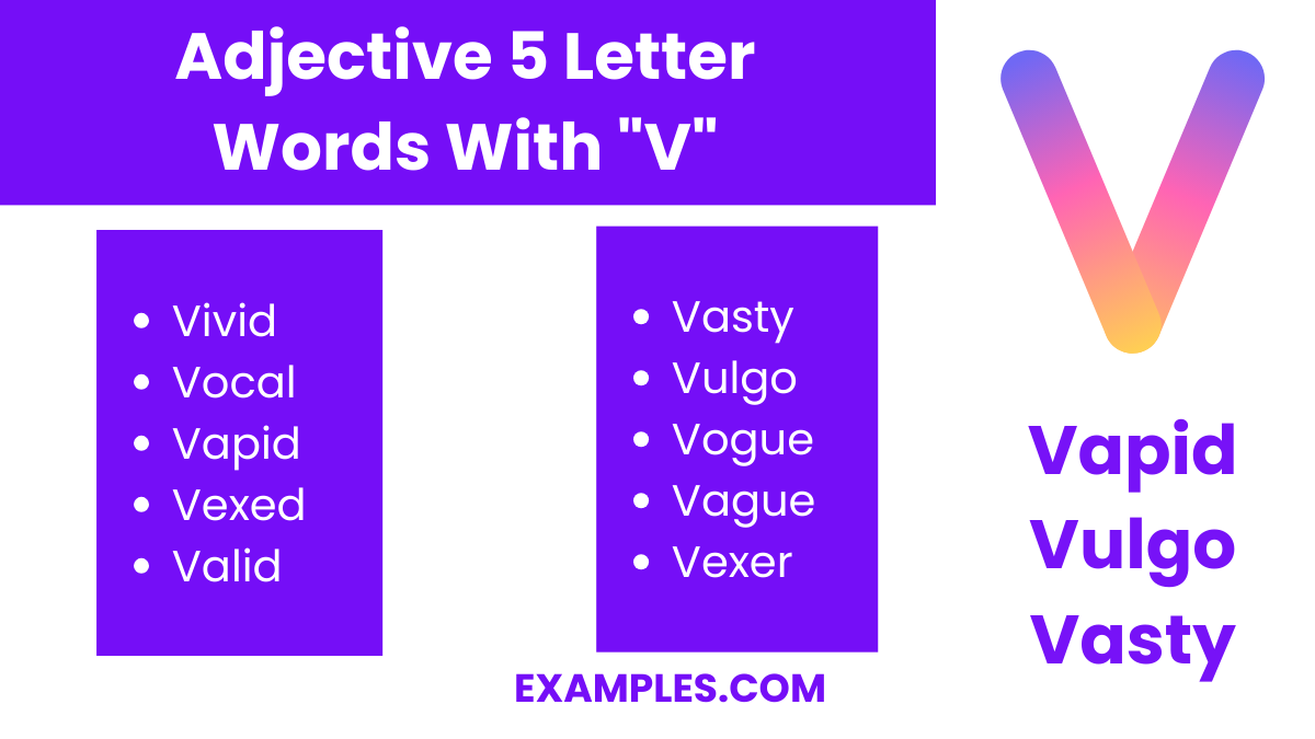 adjective 5 letter words with v