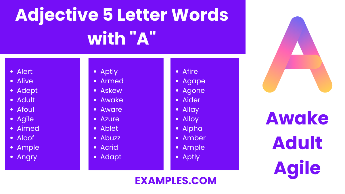 adjective 5 letter words with a
