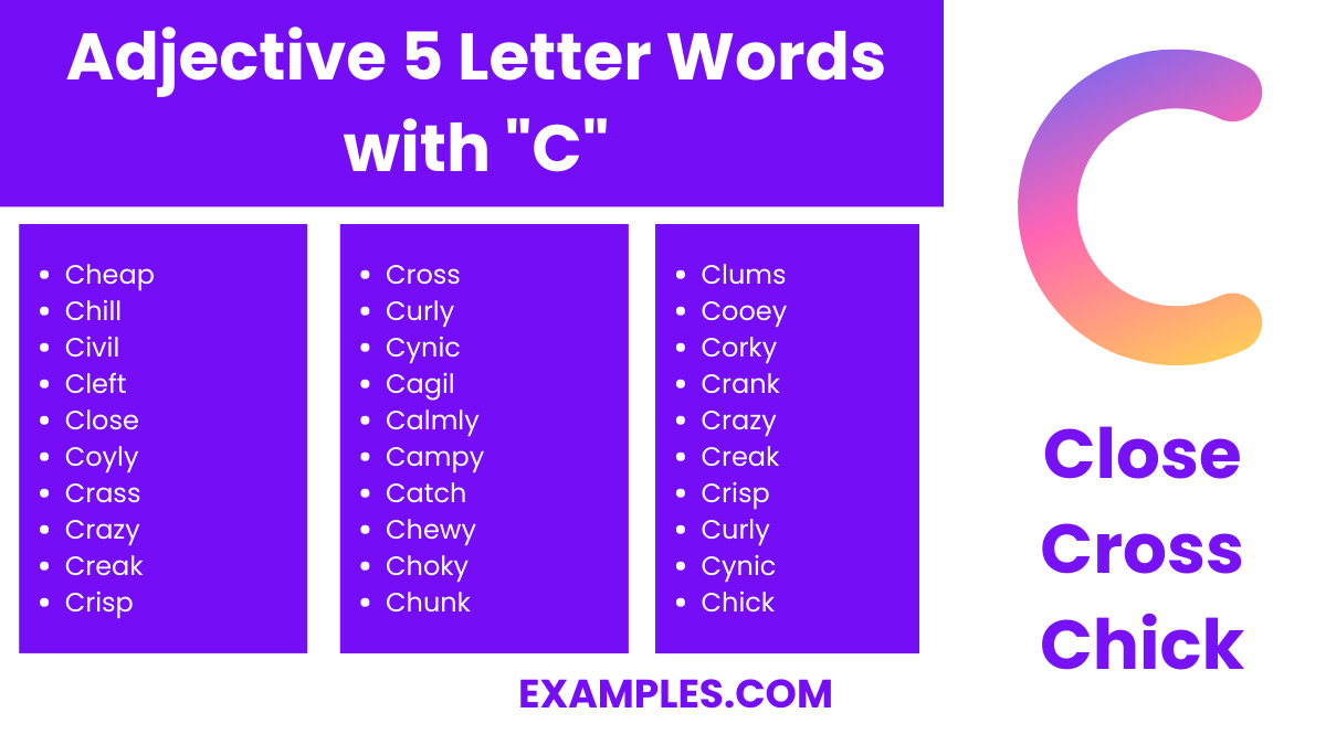 adjective 5 letter words with c