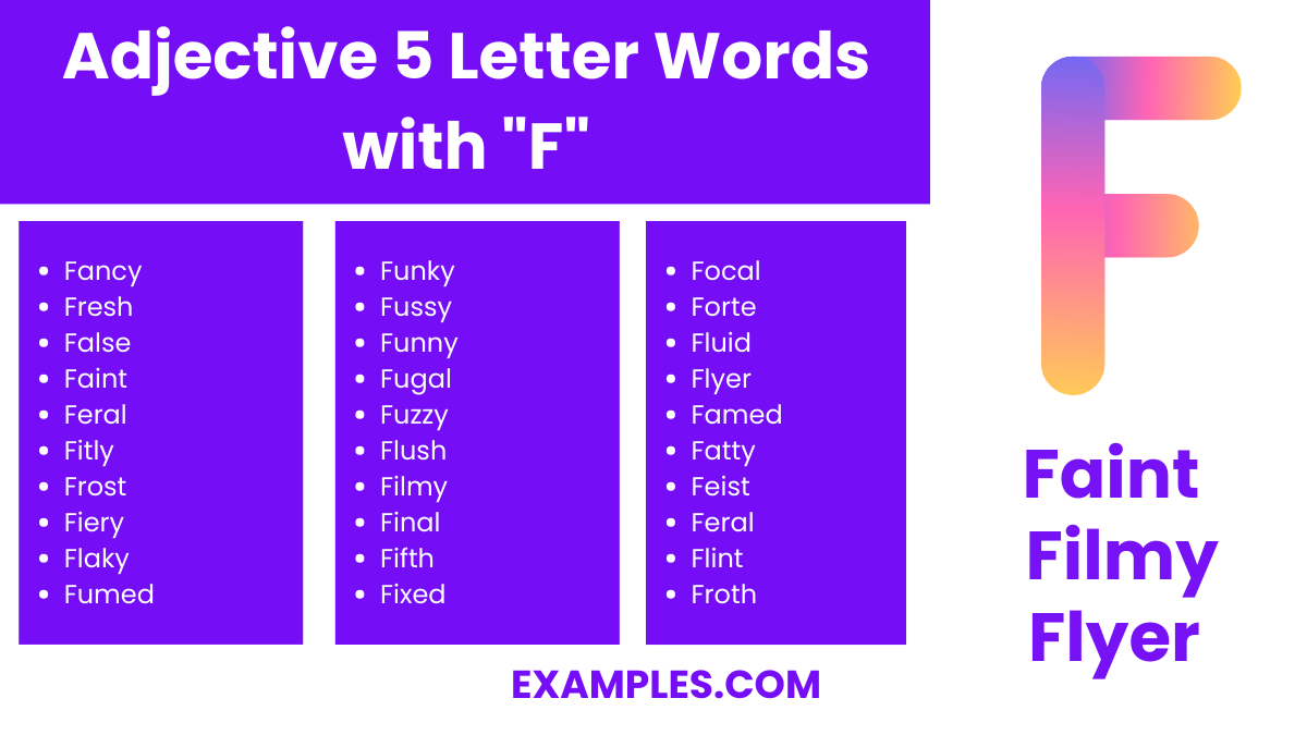 adjective 5 letter words with f