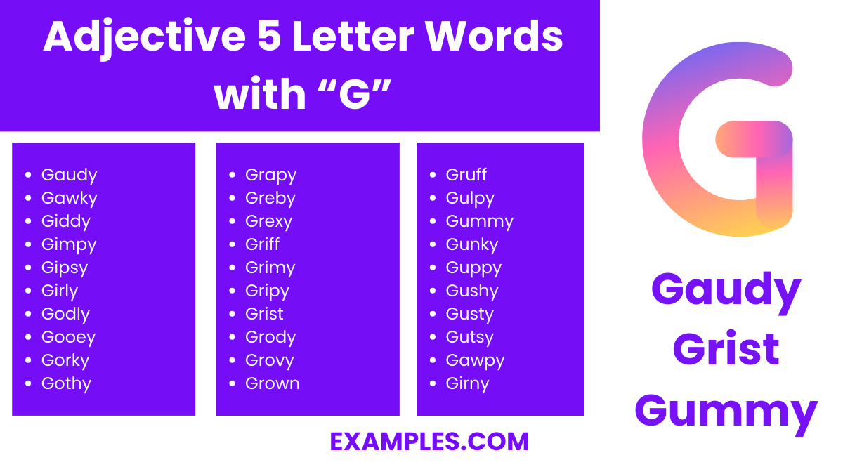 adjective 5 letter words with g