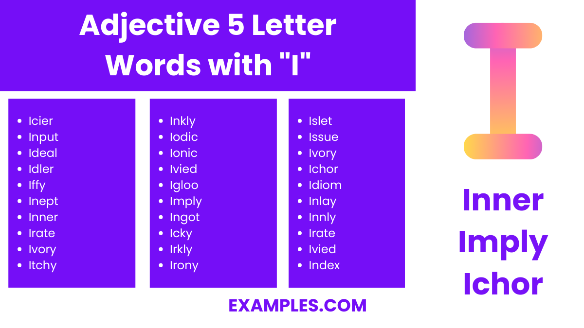 adjective 5 letter words with i