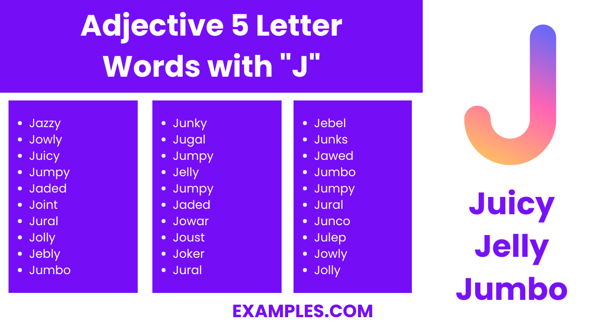 adjective 5 letter words with j