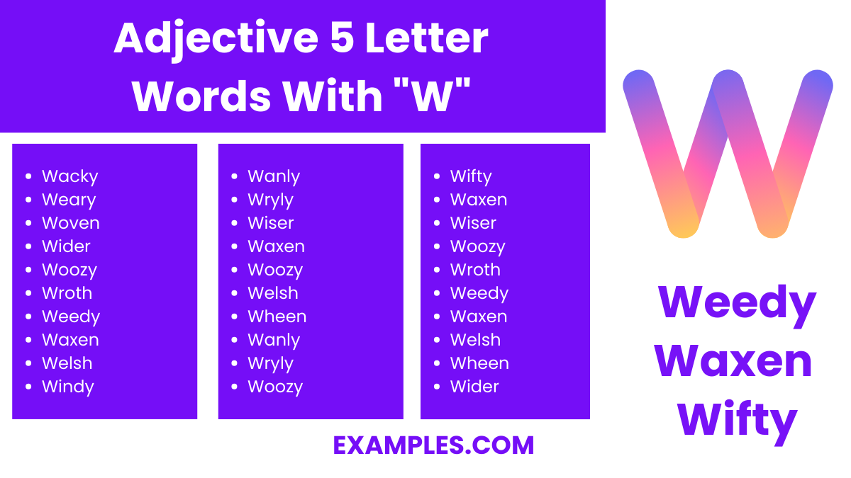 adjective 5 letters words with w