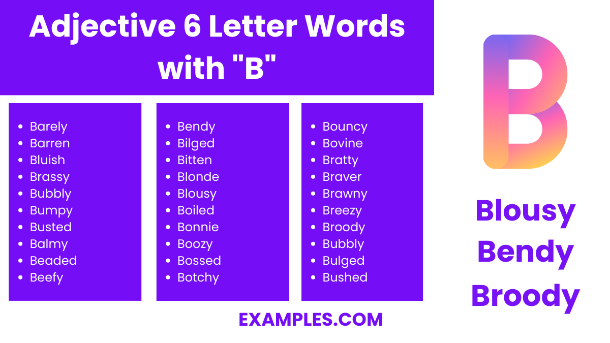 adjective 6 letter words with b