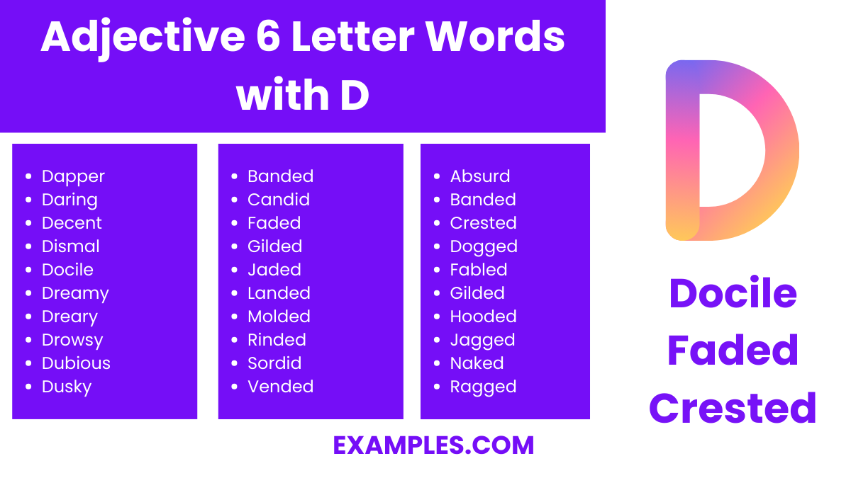 adjective 6 letter words with d