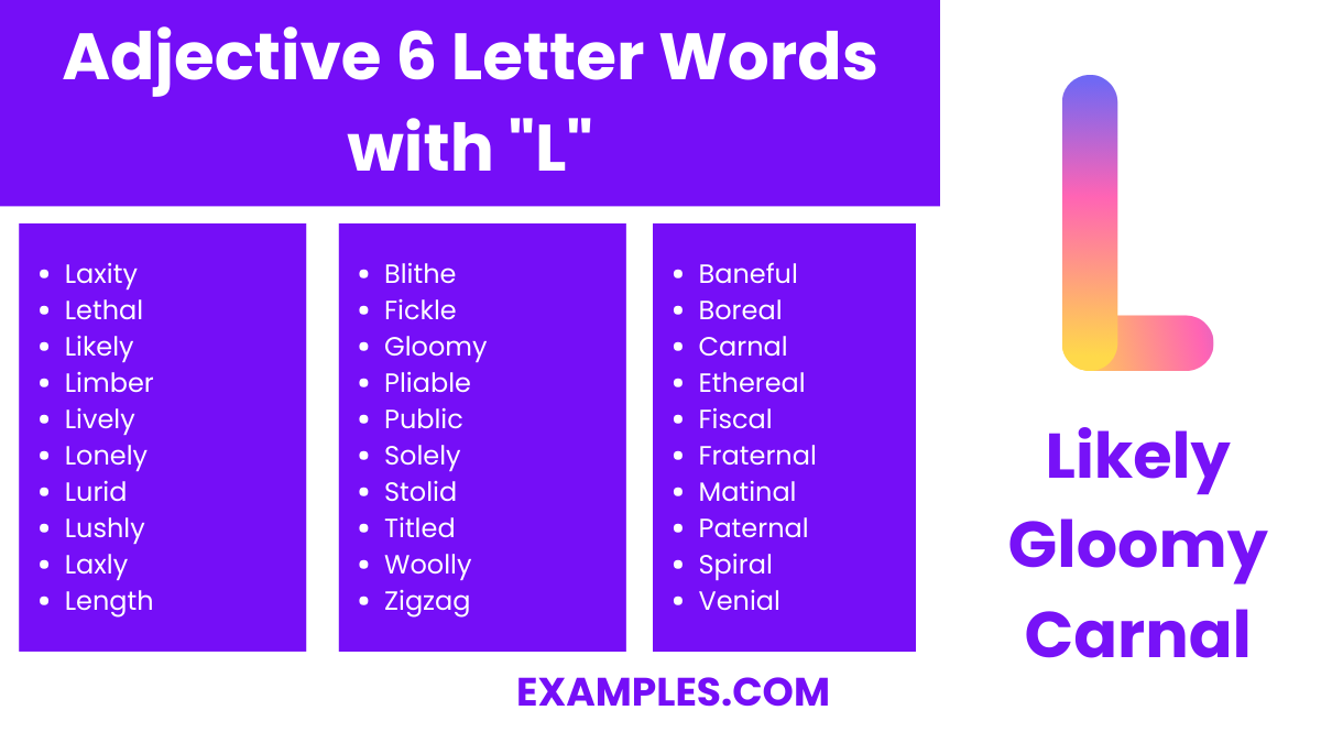 adjective 6 letter words with l
