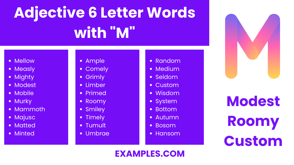 adjective 6 letter words with m