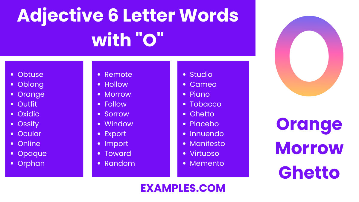 adjective 6 letter words with o