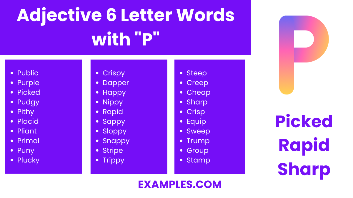 adjective 6 letter words with p