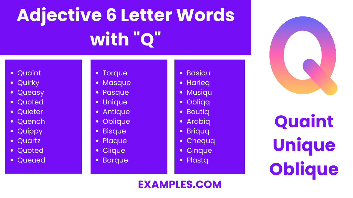 adjective 6 letter words with q