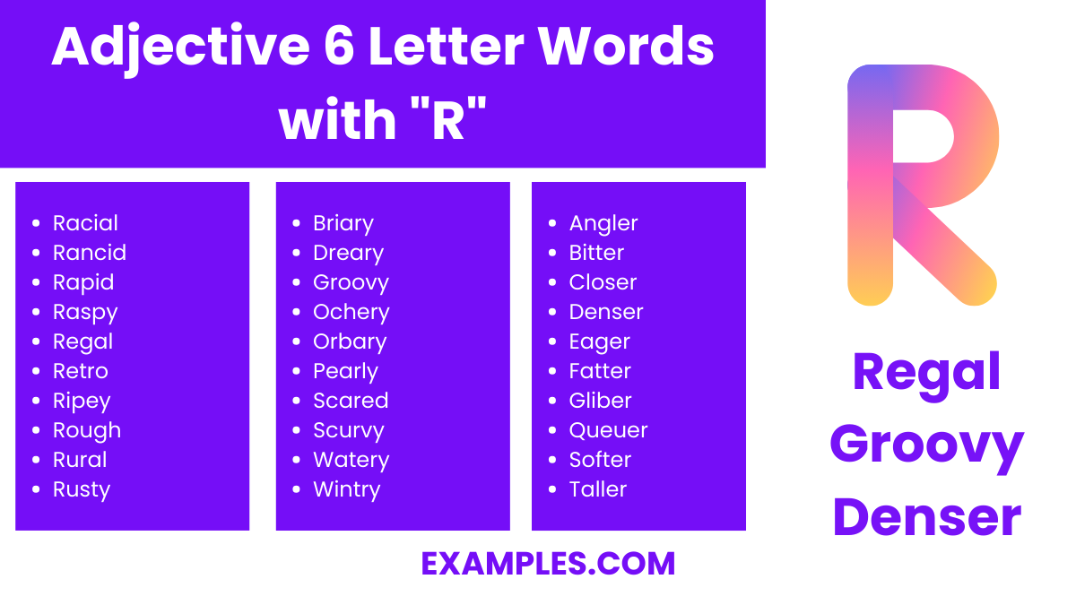 adjective 6 letter words with r