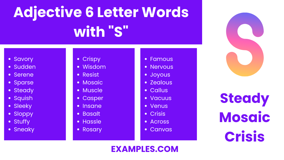 adjective 6 letter words with s