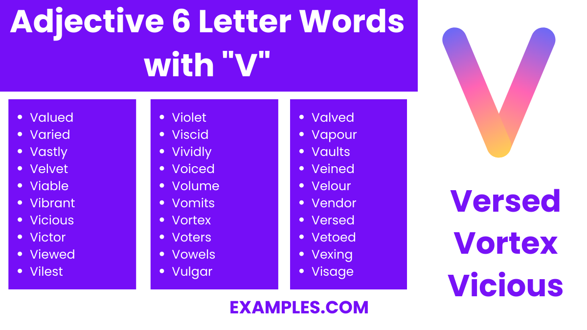 adjective 6 letter words with v