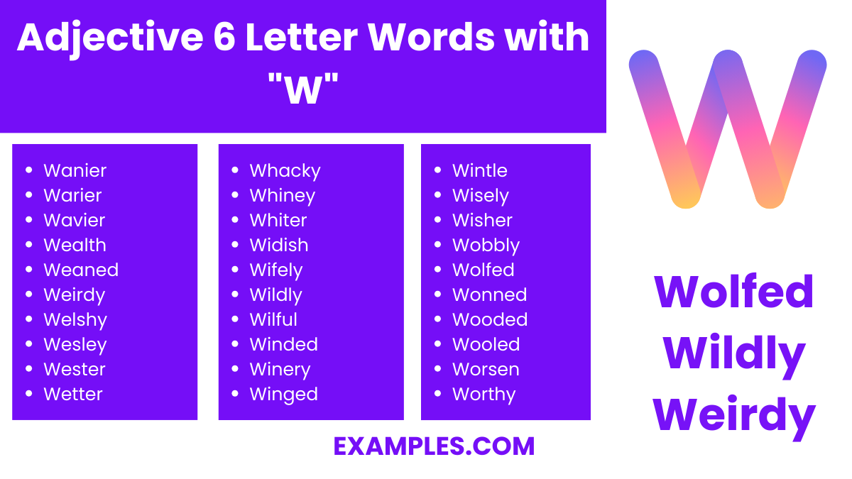 adjective 6 letter words with w