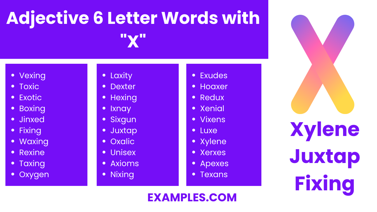 adjective 6 letter words with x