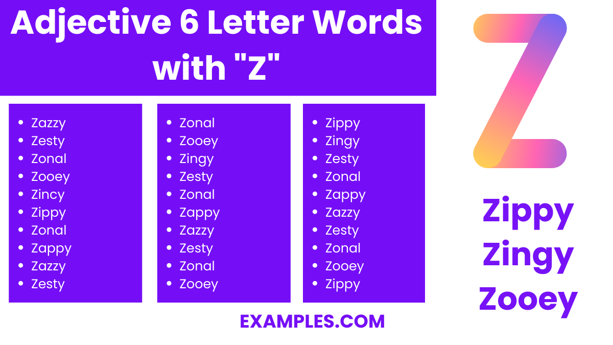 adjective 6 letter words with z