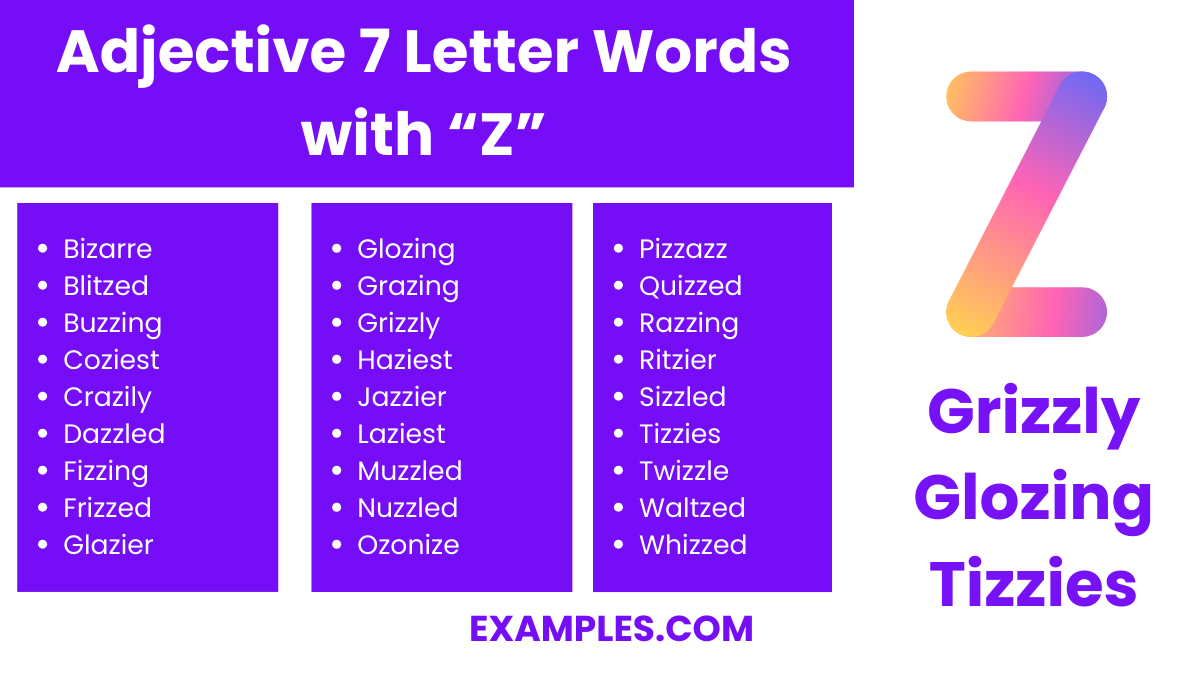 adjective 7 letter words with z