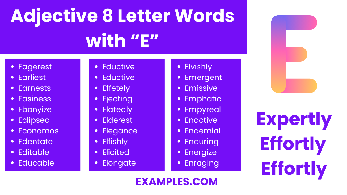 adjective 8 letter words with e 1