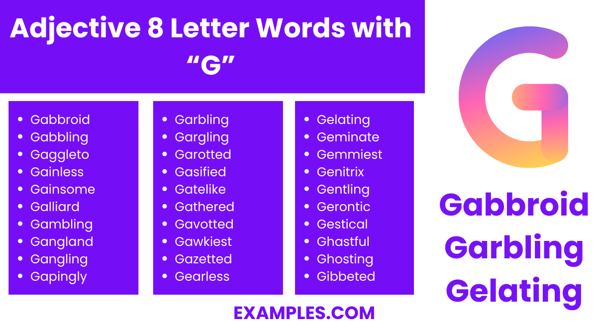 adjective 8 letter words with g
