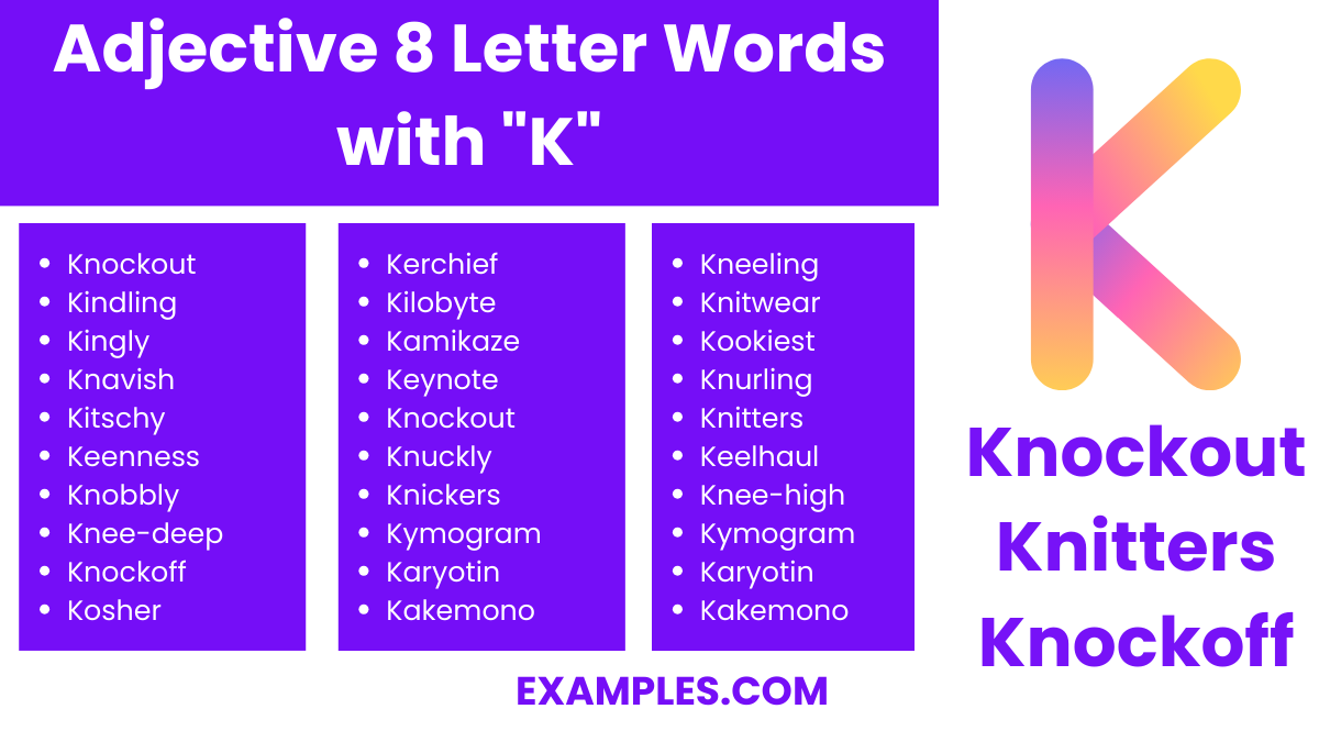 adjective 8 letter words with k