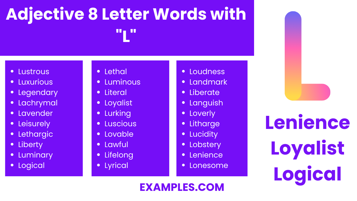 adjective 8 letter words with l