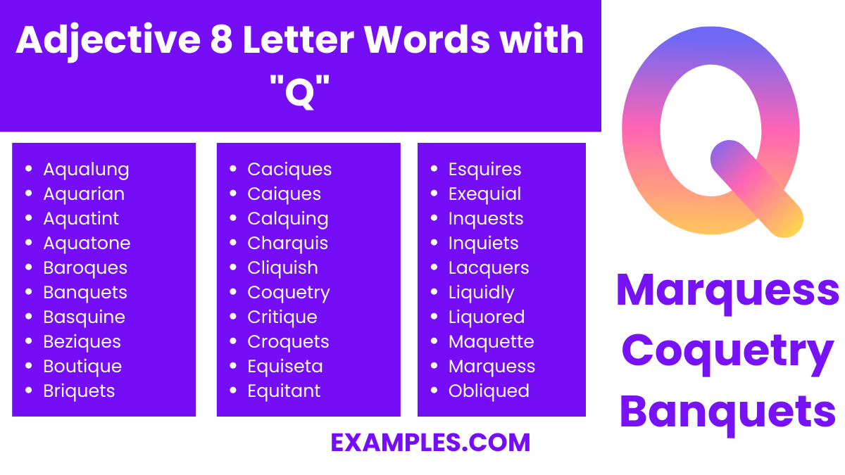adjective 8 letter words with q