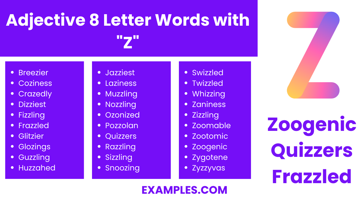adjective 8 letter words with z