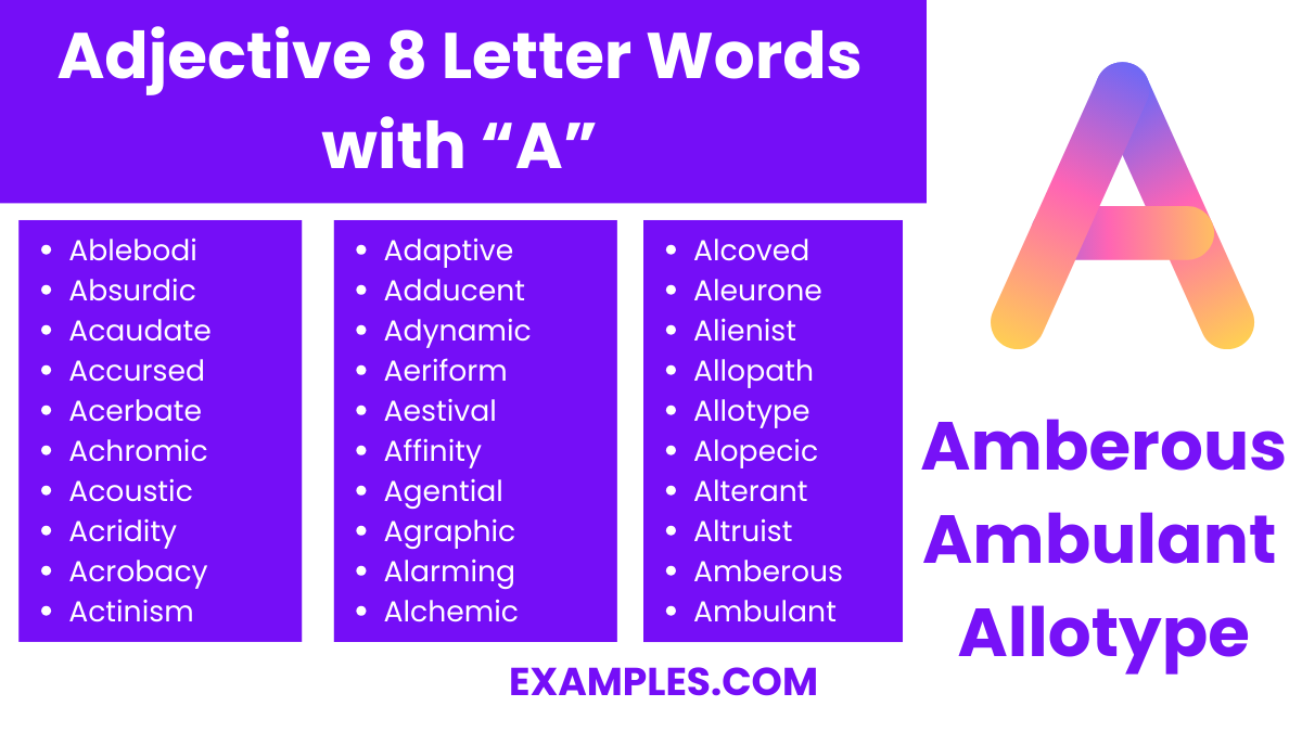 adjective 8 letter words with “a”