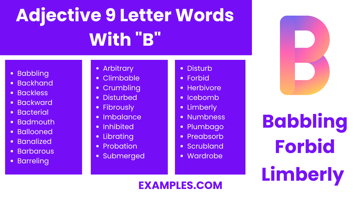 adjective 9 letter words with b