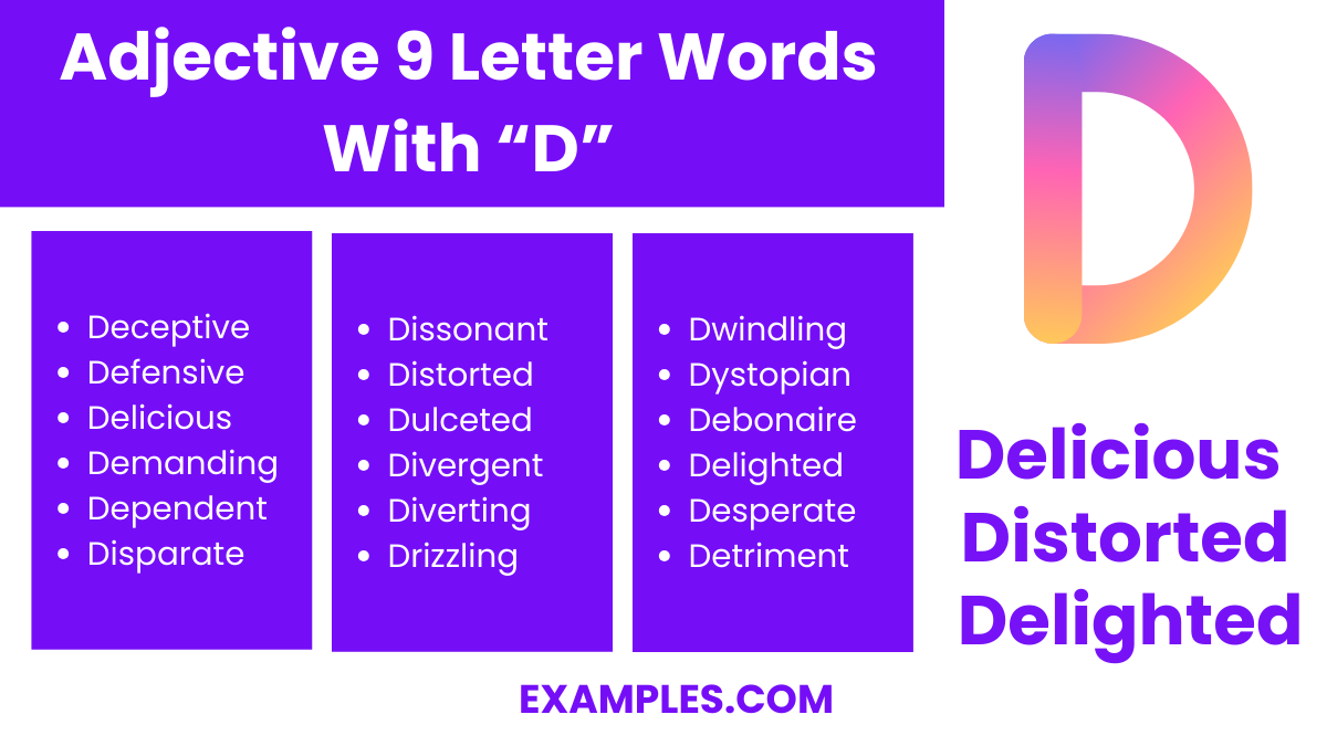 adjective 9 letter words with d