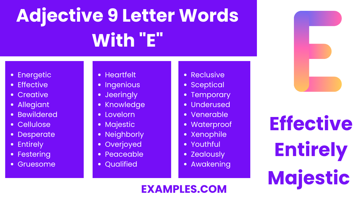 adjective 9 letter words with e