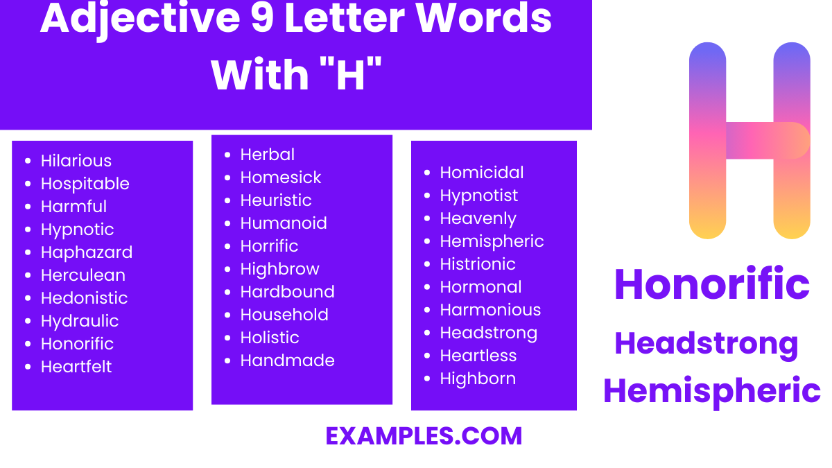 adjective 9 letter words with h