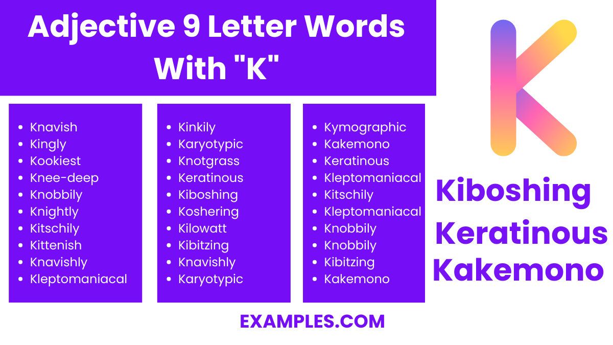 adjective 9 letter words with k