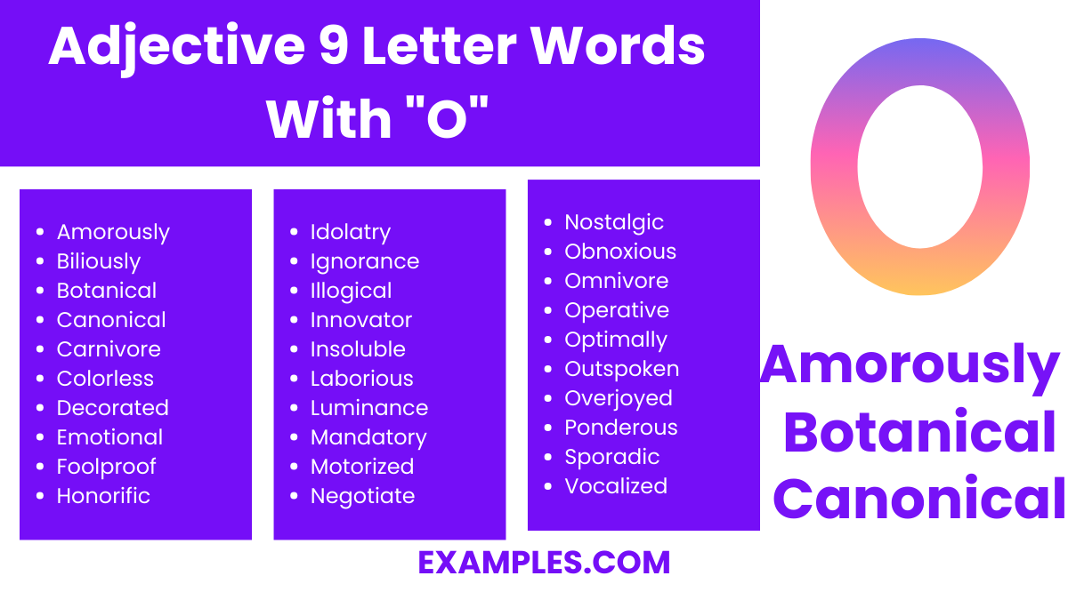 adjective 9 letter words with o