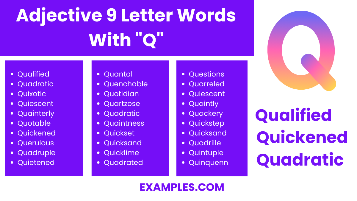 adjective 9 letter words with q