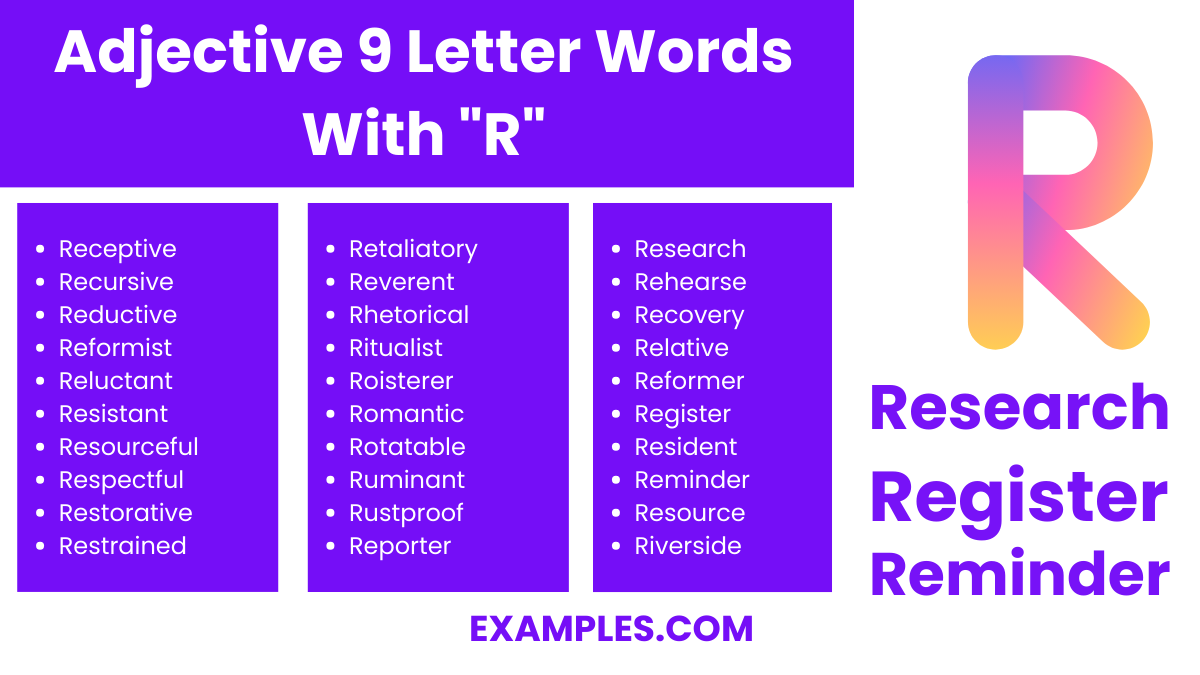 adjective 9 letter words with r