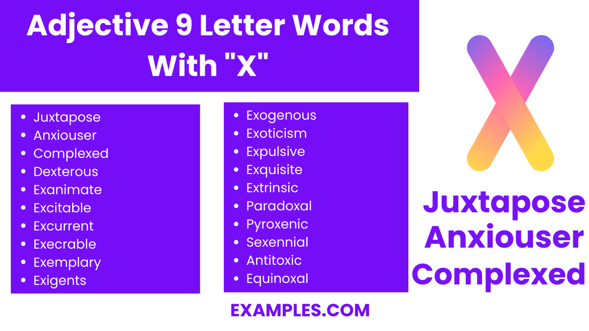 adjective 9 letter words with x