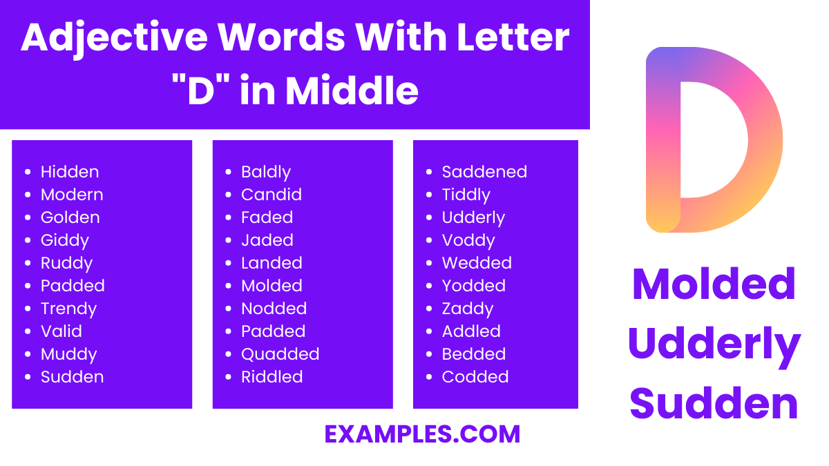 adjective word with letter d in middle