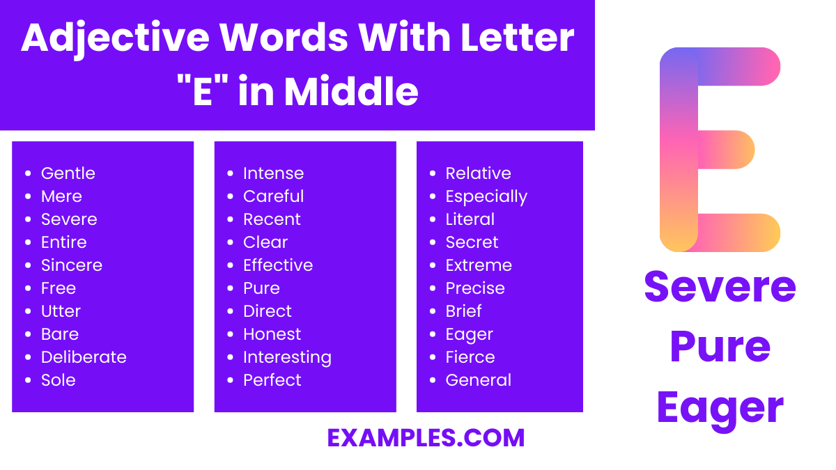 adjective word with letter e in middle