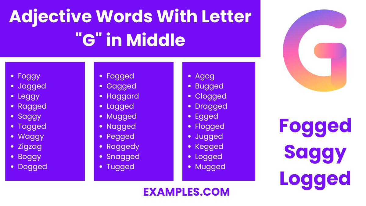 adjective word with letter g in middle