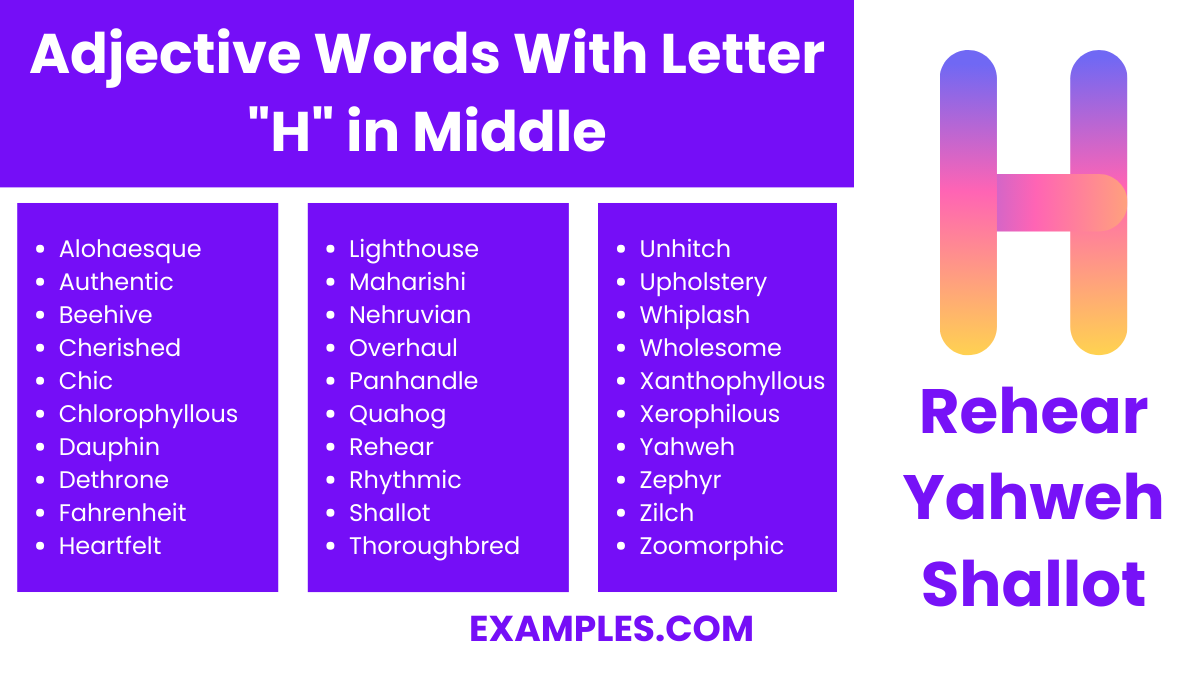 adjective word with letter h in middle