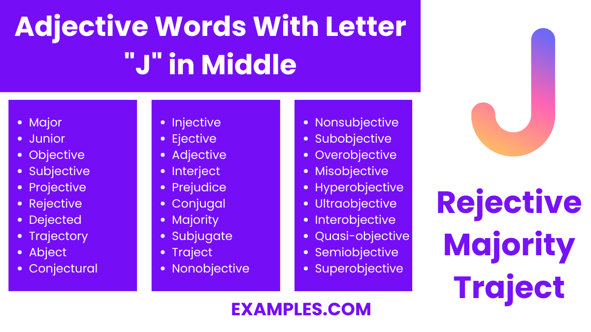 adjective word with letter j in middle
