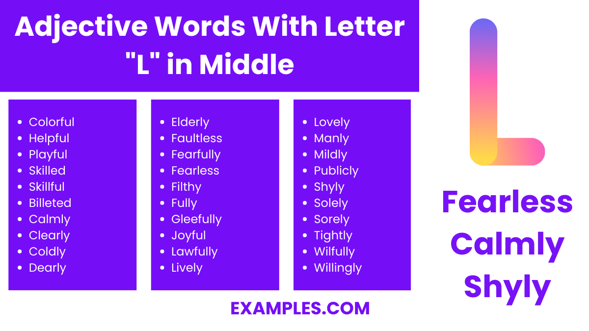 adjective word with letter l in middle