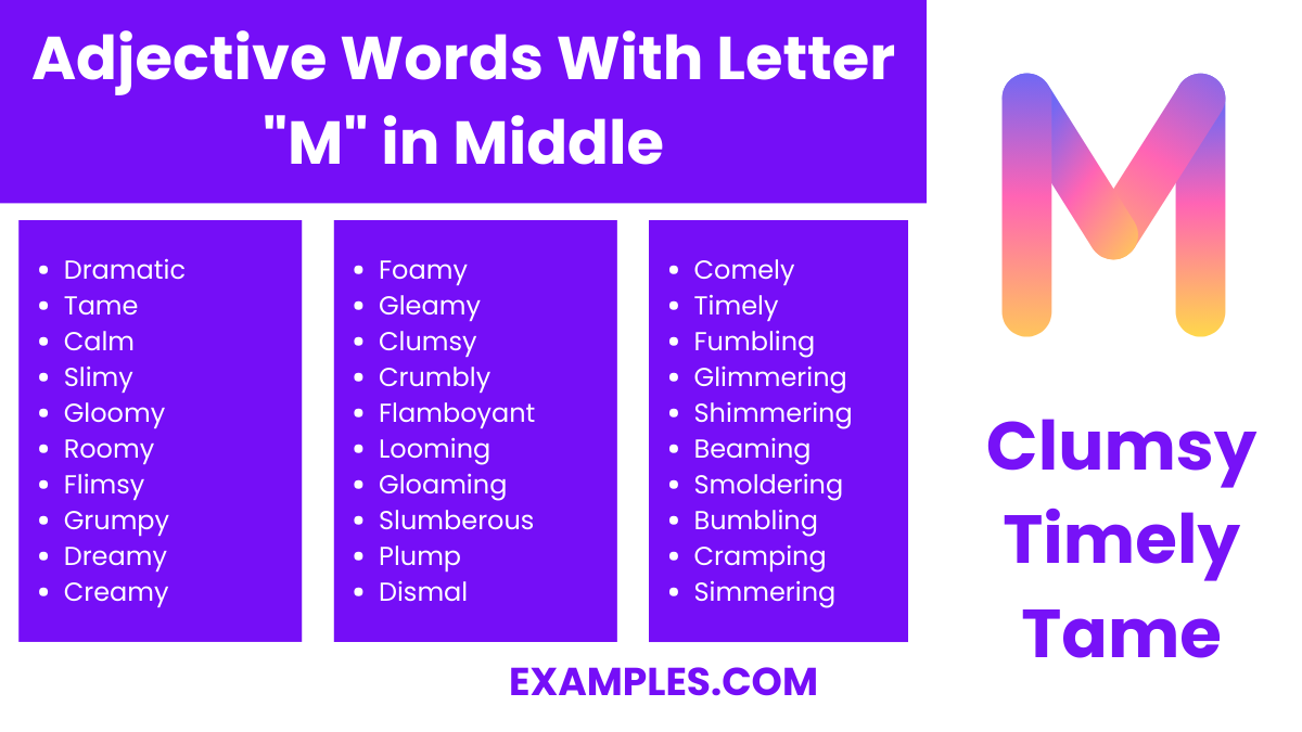 adjective word with letter m in middle