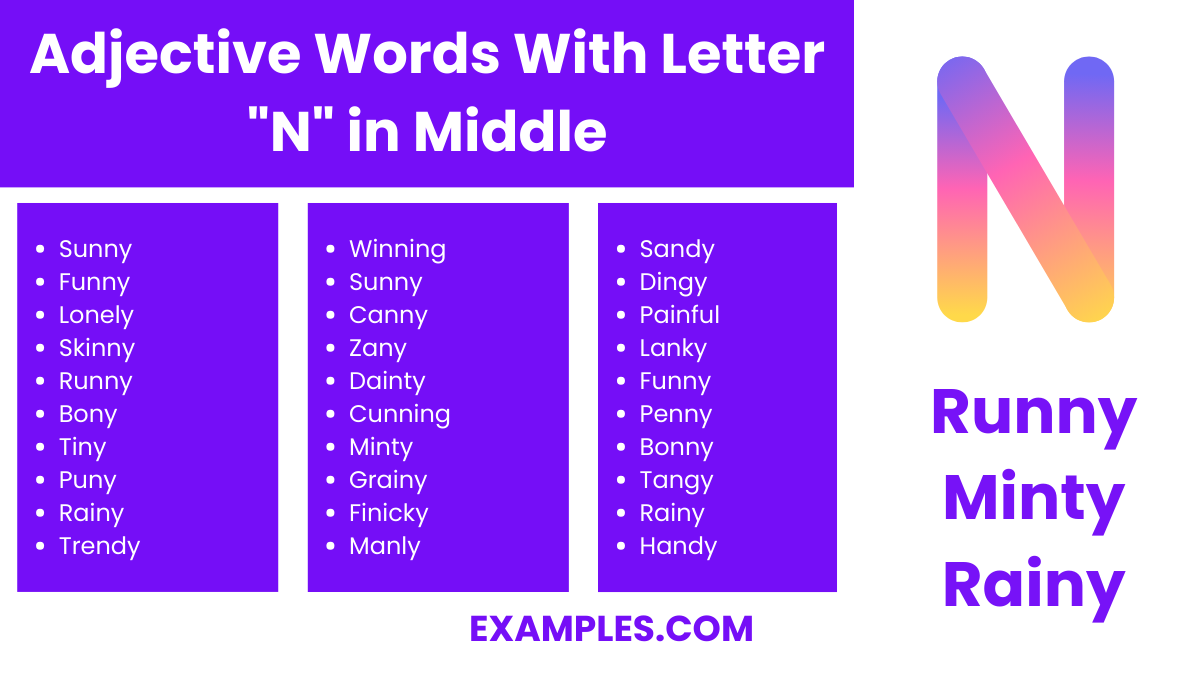 adjective word with letter n in middle