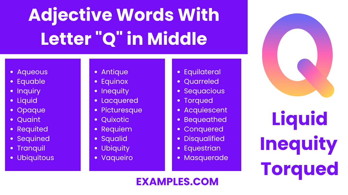 adjective words with letter q in middle