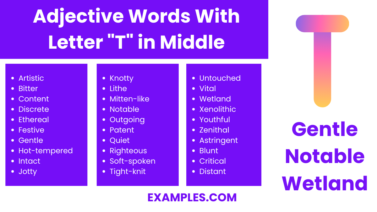 adjective words with letter t in middle