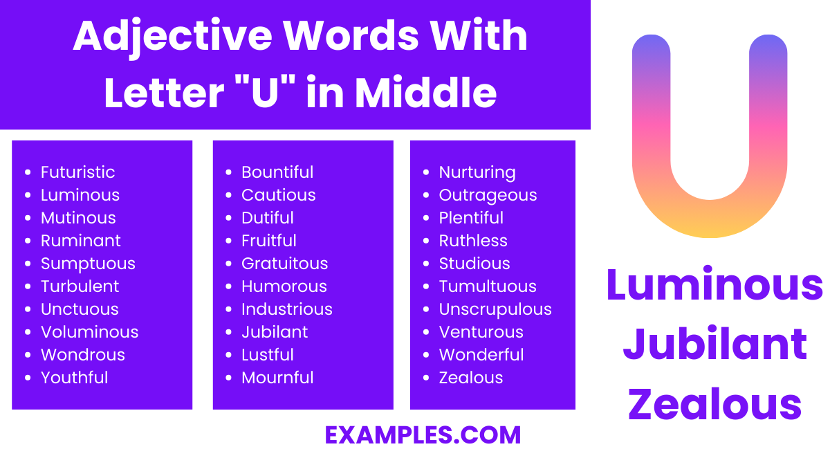 adjective words with letter u in middle